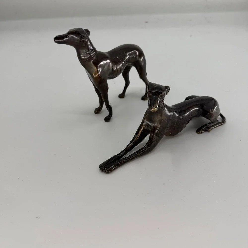 Vintage Brass Greyhound Whippet Dog Figurines Set of 2 Bronze Finish India